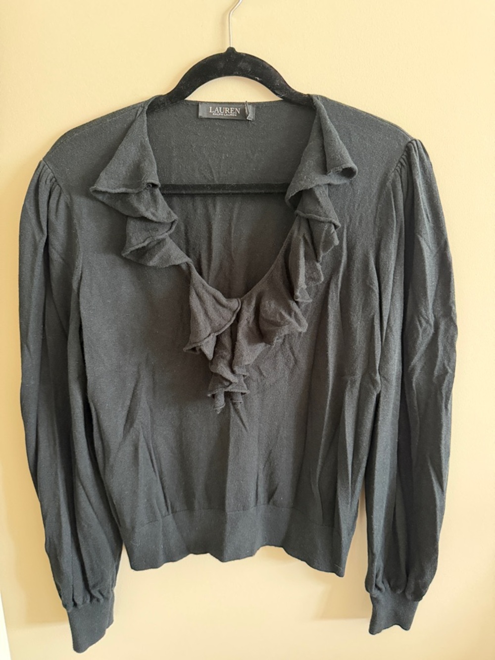 Ralph Lauren Black Knit Top with Ribbed Trim